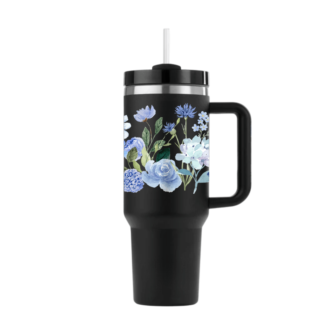 Indigo Bloom Art Tumbler - Memories InsiteINDIGO BLOOM ART TUMBLER WITHOUT CHARMS- (BLACK)